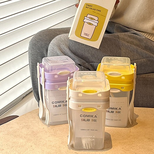 Yellow Portable Salad & Breakfast Cup On-the-Go - Dual Compartment Container with Spork 3