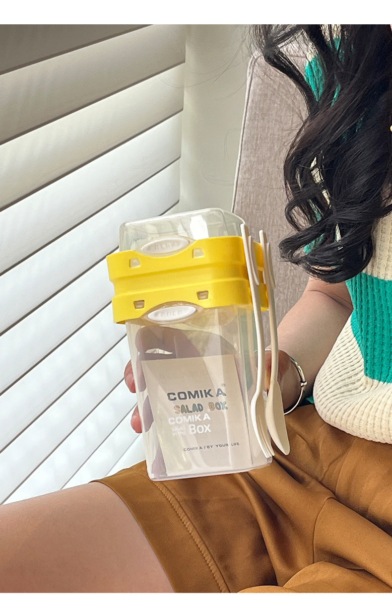 Yellow Portable Salad & Breakfast Cup On-the-Go - Dual Compartment Container with Spork 5