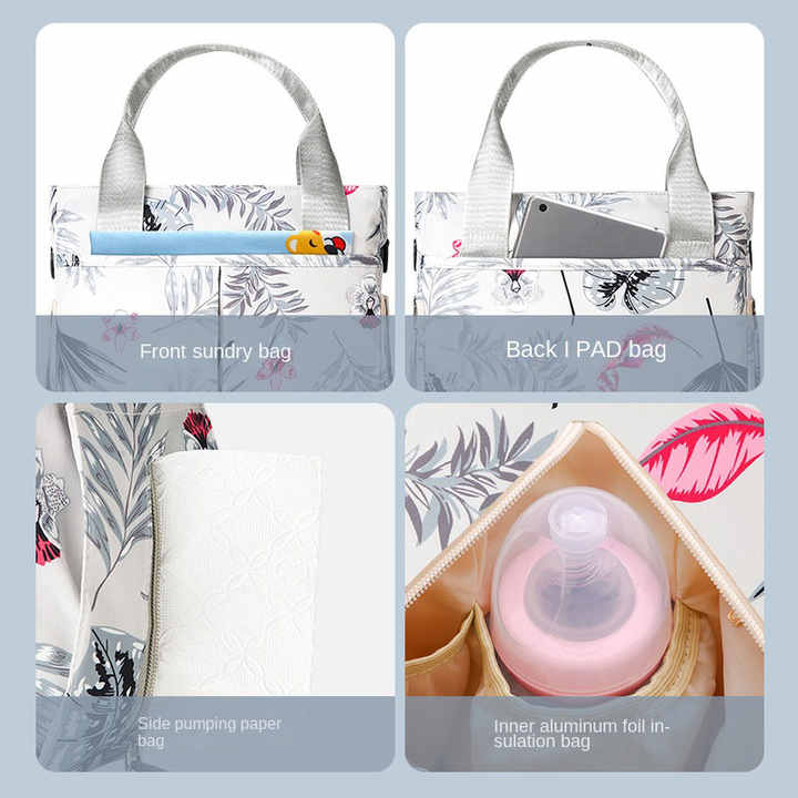 Pink Versatile Nappy Bag Tote - Lightweight Diaper Bag with Insulated Pocket & Crossbody Strap 3