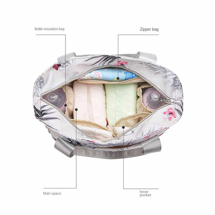 Grey Versatile Nappy Bag Tote - Lightweight Diaper Bag with Insulated Pocket & Crossbody Strap 5