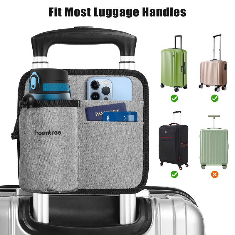 2 Pcs Black Hands-Free Luggage Handle Travel Cup Holder & Organizer Pouch 7