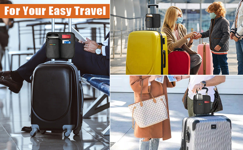 2 Pcs Black Hands-Free Luggage Handle Travel Cup Holder & Organizer Pouch 10