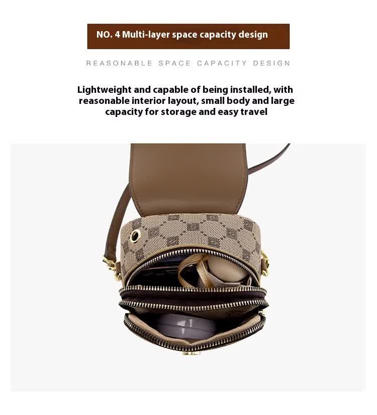 Brown Chic Checkered Mini Crossbody Phone Purse - PU Leather Vertical Shoulder Bag with Headphone Port 5