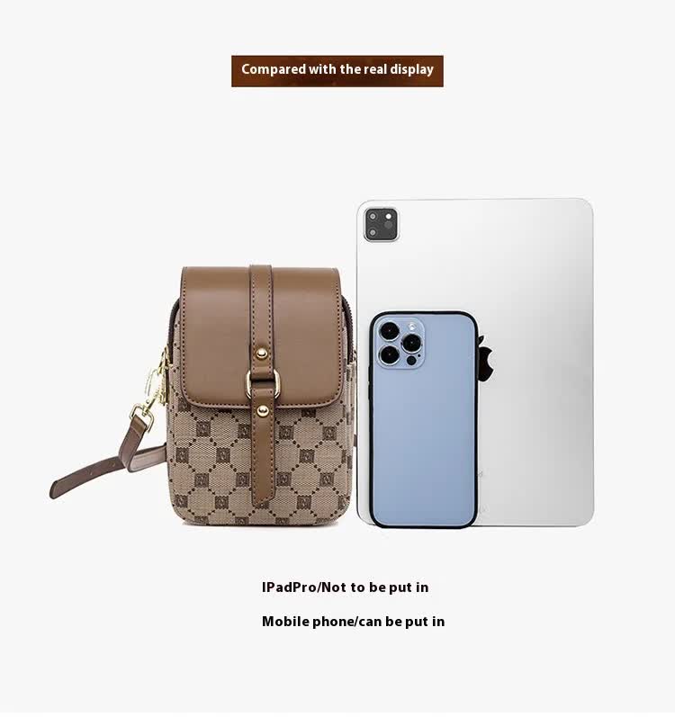 Brown and Black Chic Diamond Mini Crossbody Phone Purse - PU Leather Vertical Shoulder Bag with Headphone Port 6