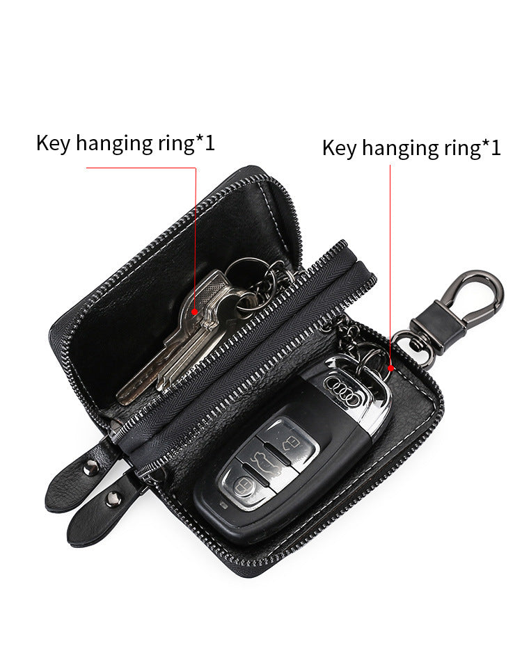 Red Premium Genuine Leather Double Zipper Key Case - Car & House Key Organizer Pouch 3