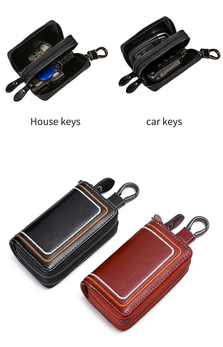 Red Premium Genuine Leather Double Zipper Key Case - Car & House Key Organizer Pouch 4