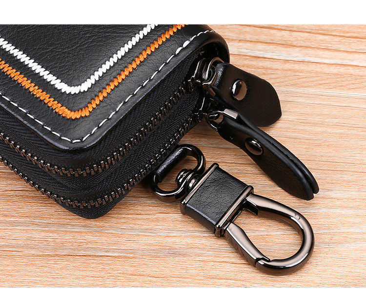 Red Premium Genuine Leather Double Zipper Key Case - Car & House Key Organizer Pouch 5