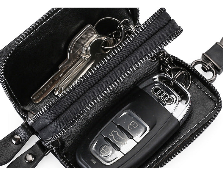 Red Premium Genuine Leather Double Zipper Key Case - Car & House Key Organizer Pouch 6
