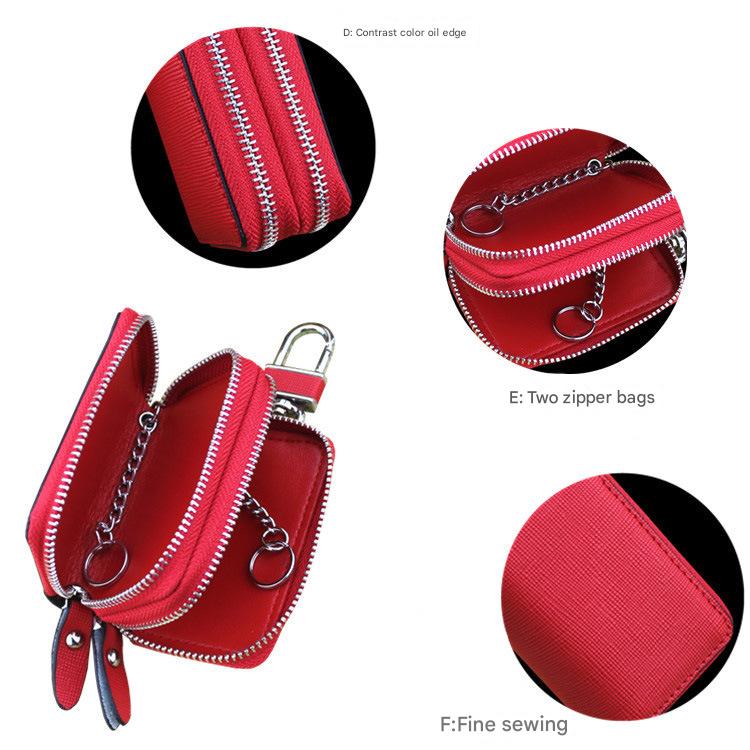 White Compact Crossgrain Leather Double Zipper Key Case - Stylish Car & Home Key Organizer 6