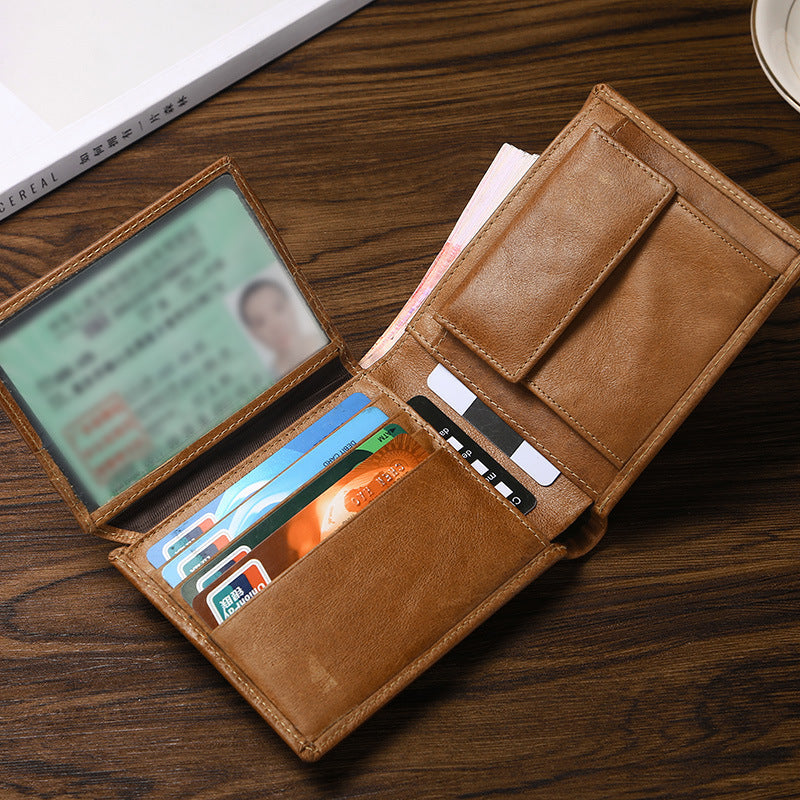 Brown Genuine Leather RFID Blocking Wallet for Men - Vintage Bifold with Coin Pocket & ID Window 3