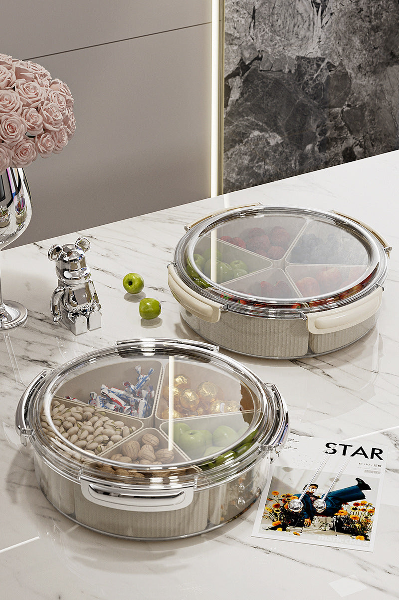 Beige And Beige Snap Button Elegant Compartment Serving Tray with Lid - Versatile Snack, Fruit & Candy Box 4