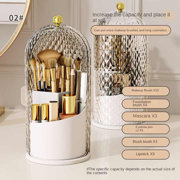 Black Elegant 360 Rotating Makeup Brush Holder & Cosmetic Organizer with Dustproof Dome Lid(Makeup is a prop for shooting and is not included) 4