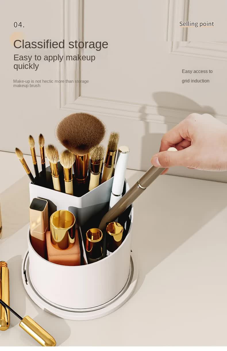 Black Elegant 360 Rotating Makeup Brush Holder & Cosmetic Organizer with Dustproof Dome Lid(Makeup is a prop for shooting and is not included) 5