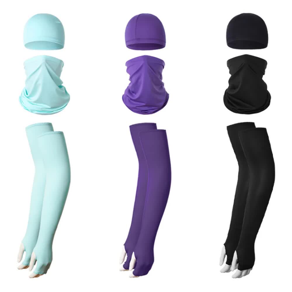 2 Sets White Cooling UV Protection Set - 2 Skull Cap, 2 Neck Gaiter & 4 Arm Sleeves for Outdoor Sports 3