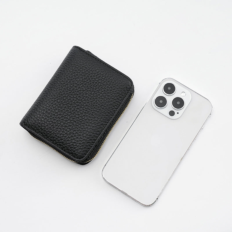 Black Compact RFID Genuine Leather Wallet for Women - Secure Zipper Card Holder & Coin Purse 3