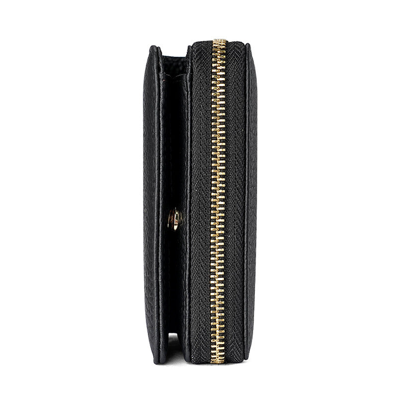 Black Compact RFID Genuine Leather Wallet for Women - Secure Zipper Card Holder & Coin Purse 4