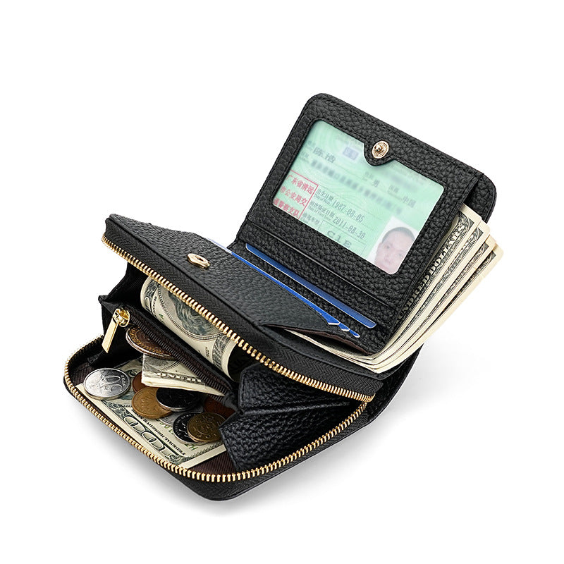 Blue Compact RFID Genuine Leather Wallet for Women - Secure Zipper Card Holder & Coin Purse 6