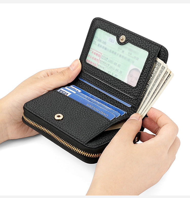 Blue Compact RFID Genuine Leather Wallet for Women - Secure Zipper Card Holder & Coin Purse 7