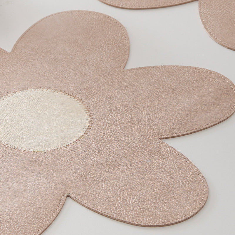 Blue Background With Yellow Heart + Yellow Background With Blue Heart Set of 6 Reversible Flower Shaped Placemats - Waterproof PU Leather Dining Table Mats 6