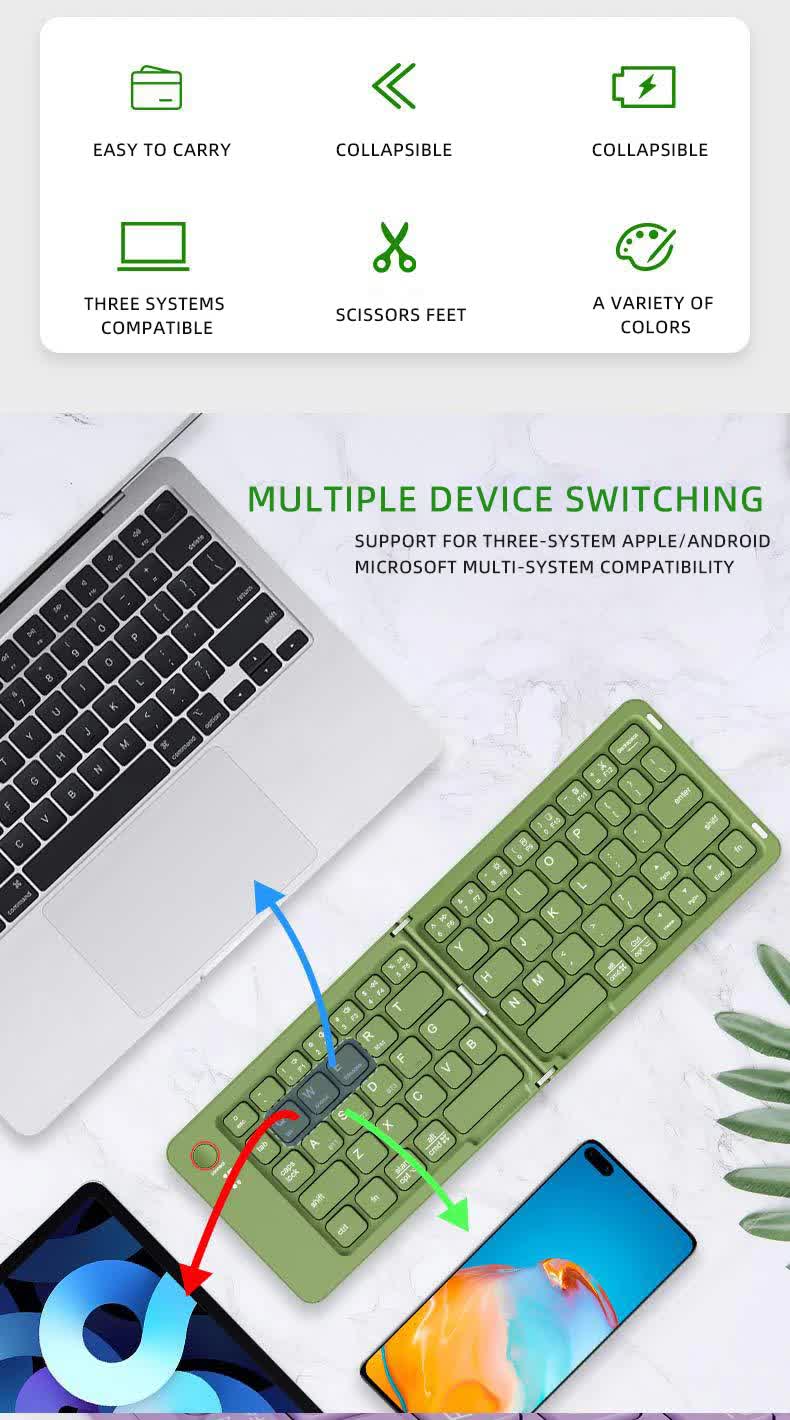 Black Ultra-Slim Foldable Bluetooth Keyboard - Portable Wireless Rechargeable Travel Keyboard for iOS Android Windows Devices 5