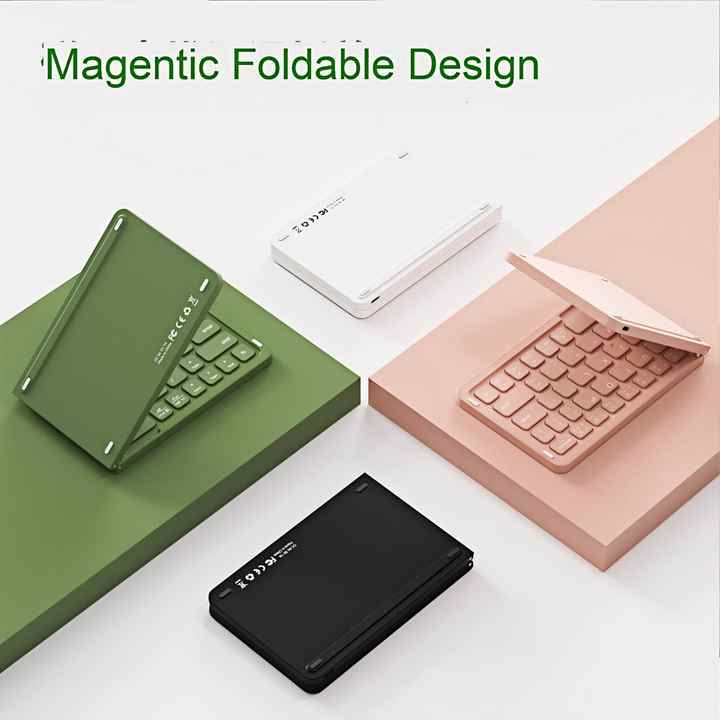 Green Ultra-Slim Foldable Bluetooth Keyboard - Portable Wireless Rechargeable Travel Keyboard for iOS Android Windows Devices 3
