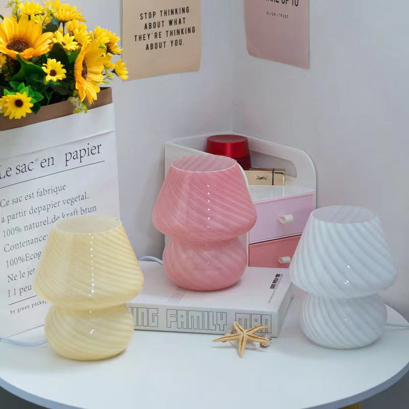 Yellow Retro Swirl Glass Mushroom Table Lamp - USB Powered 3-Level Dimmable Bedside Accent Light 4