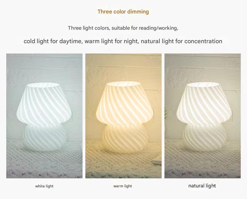 Yellow Retro Swirl Glass Mushroom Table Lamp - USB Powered 3-Level Dimmable Bedside Accent Light 5