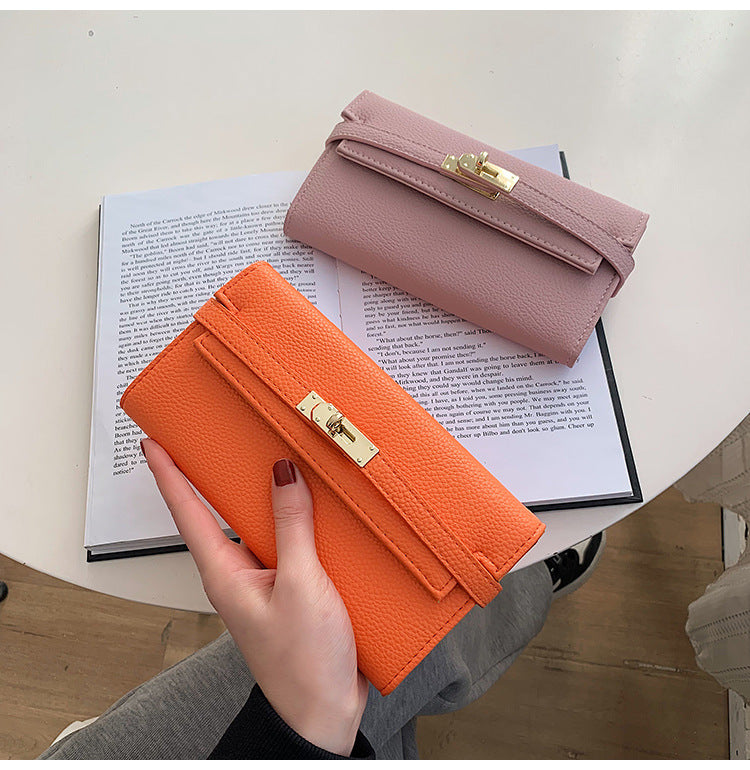 Beige Elegant Women's Turn Lock Long Wallet - Black PU Leather Clutch Purse with Card Slots & Zipper Pocket 5
