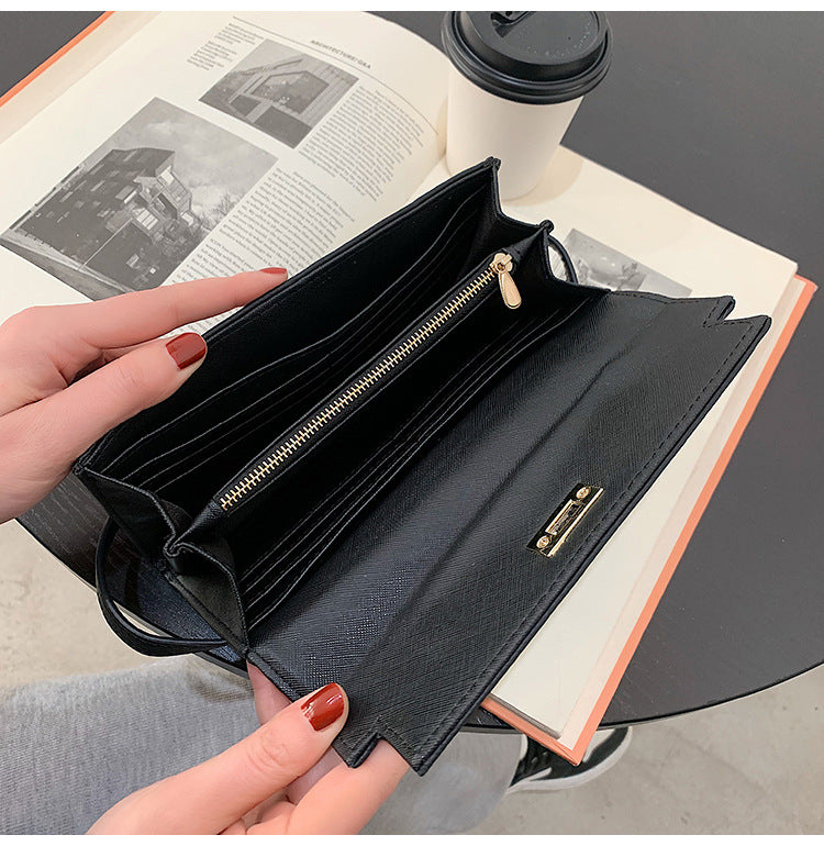 Beige Elegant Women's Turn Lock Long Wallet - Black PU Leather Clutch Purse with Card Slots & Zipper Pocket 8
