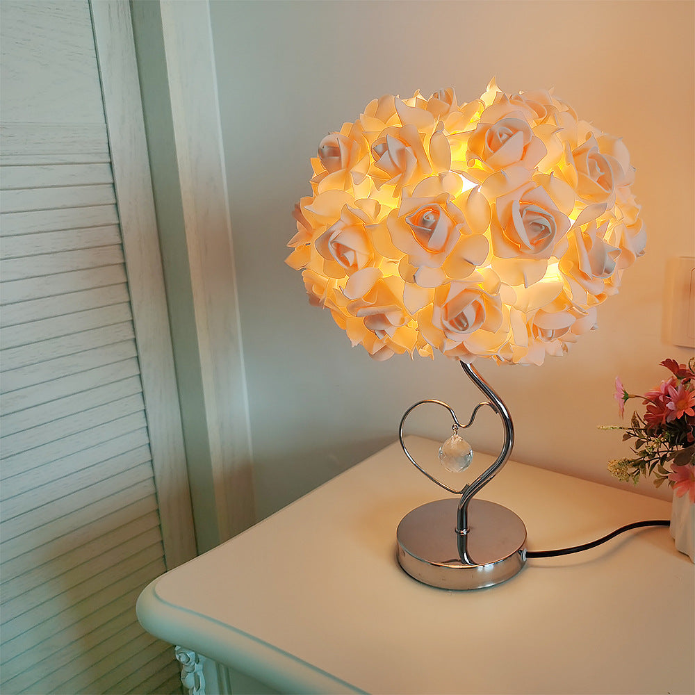 Yellow Roses And Silver Base Romantic Red Rose Flower Table Lamp - Crystal Heart Accent Bedside Night Light 7