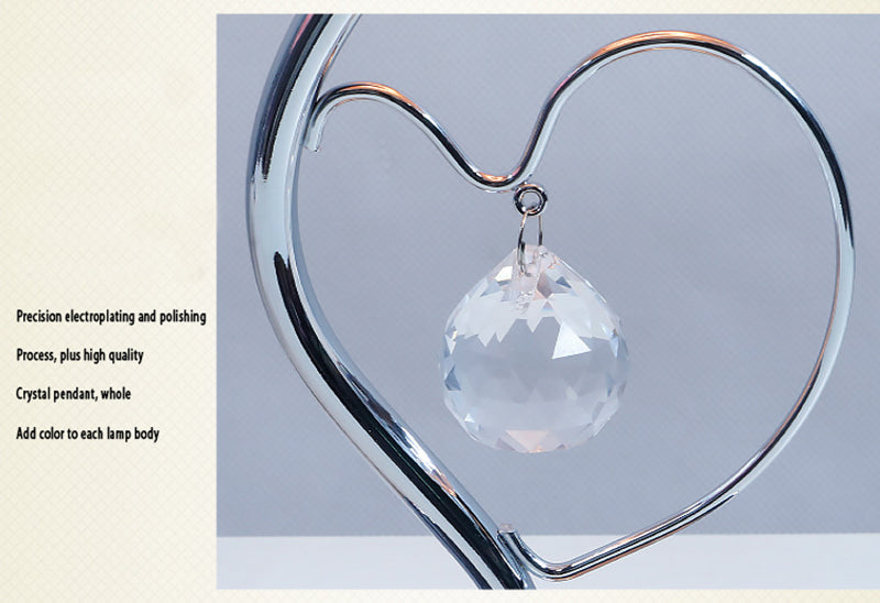 Beige Roses And Silver Base Romantic Red Rose Flower Table Lamp - Crystal Heart Accent Bedside Night Light 3