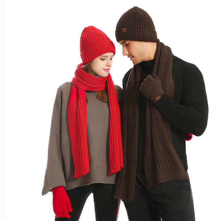 Light Grey Men's 3-Piece Winter Warm Ribbed Knit Beanie Hat Scarf and Gloves Set 5