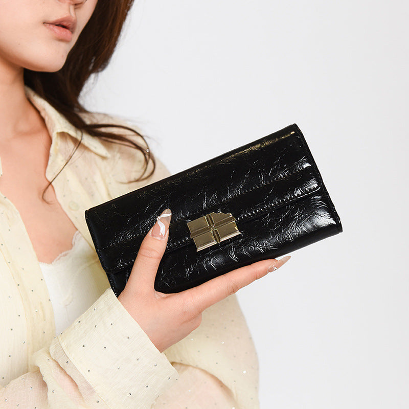 Black Elegant Women's RFID Blocking Long Wallet - PU Leather Clutch Purse with Clasp 4