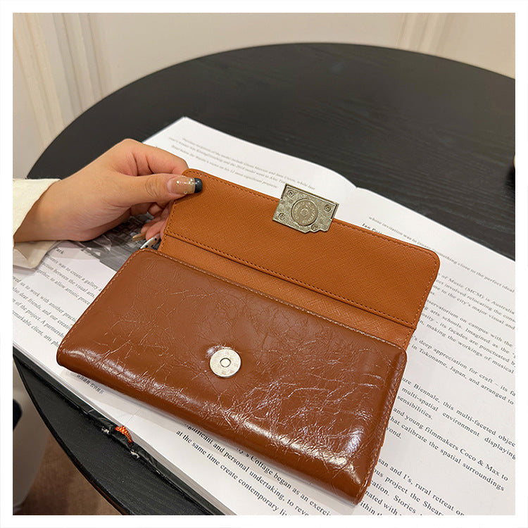 Brown Elegant Women's RFID Blocking Long Wallet - PU Leather Clutch Purse with Clasp 9