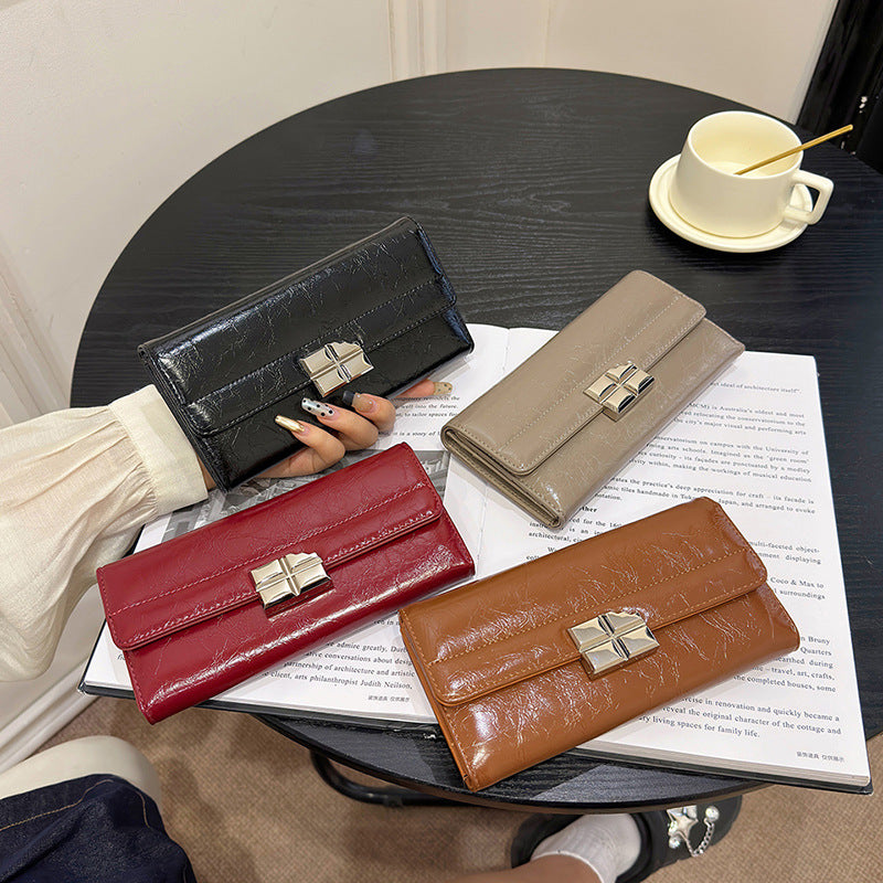 Beige Elegant Women's RFID Blocking Long Wallet - PU Leather Clutch Purse with Clasp 3