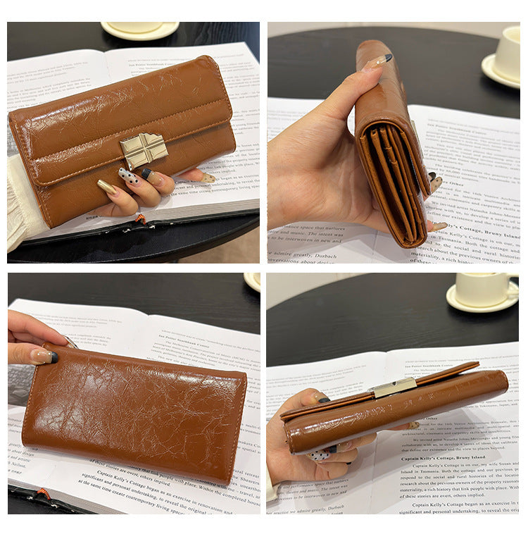 Beige Elegant Women's RFID Blocking Long Wallet - PU Leather Clutch Purse with Clasp 5