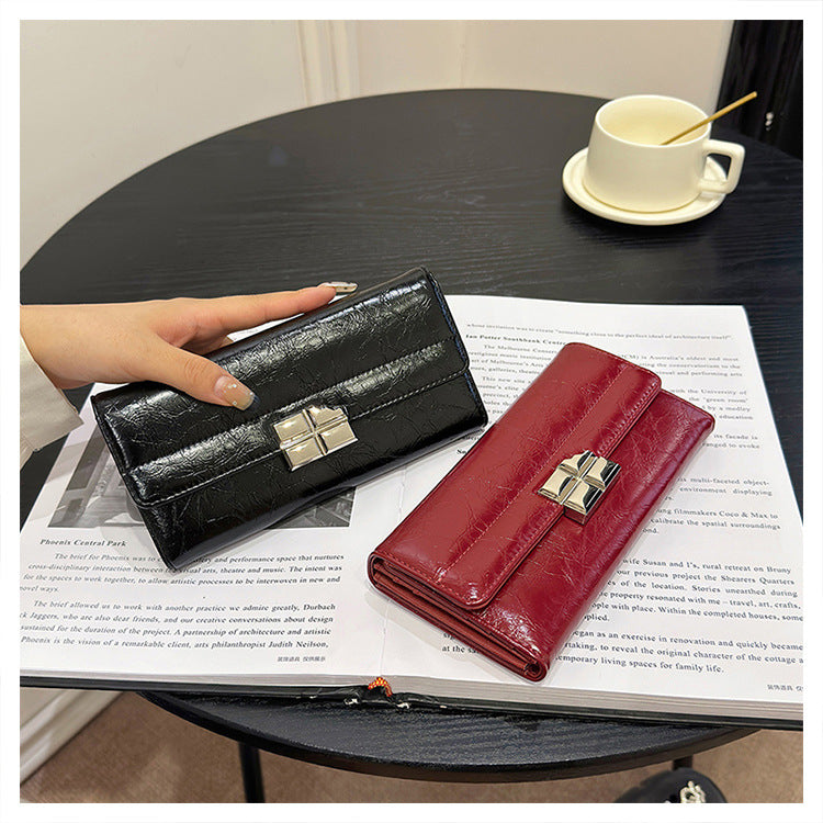 Beige Elegant Women's RFID Blocking Long Wallet - PU Leather Clutch Purse with Clasp 6
