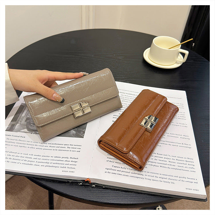 Beige Elegant Women's RFID Blocking Long Wallet - PU Leather Clutch Purse with Clasp 7