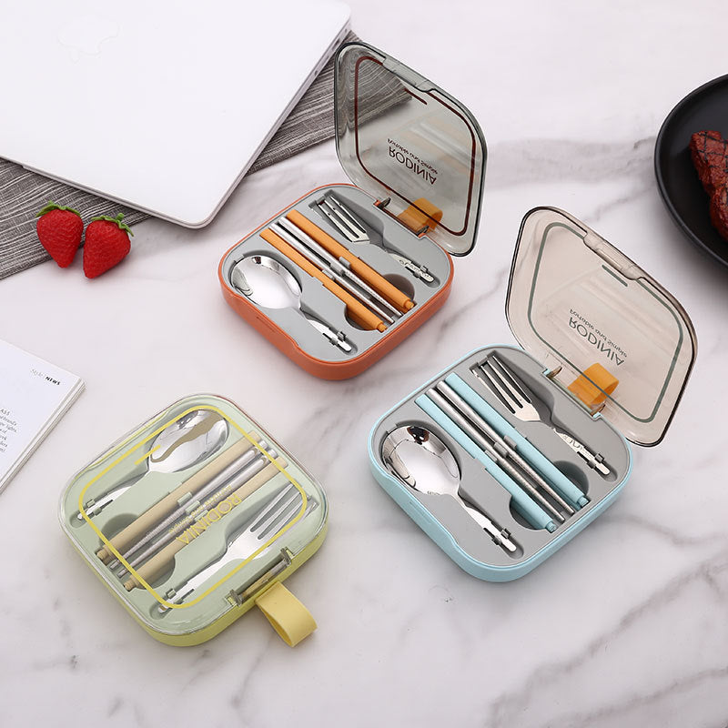 2 Sets Orange And Grey Portable Stainless Steel Cutlery Set -  Reusable Utensils (2 Fork, 2 Spoon, 2 pairs of Chopsticks) with Compact Travel Case 3