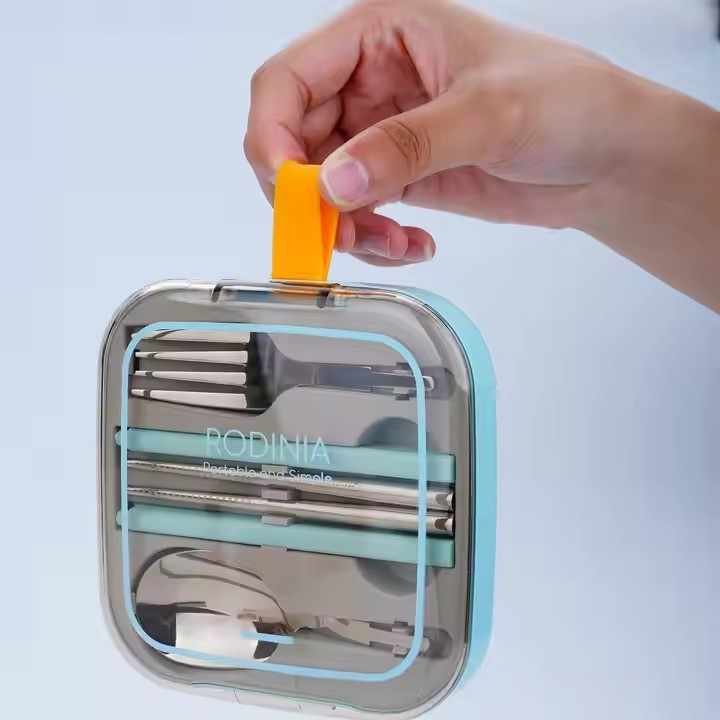 2 Sets Orange And Grey Portable Stainless Steel Cutlery Set -  Reusable Utensils (2 Fork, 2 Spoon, 2 pairs of Chopsticks) with Compact Travel Case 7