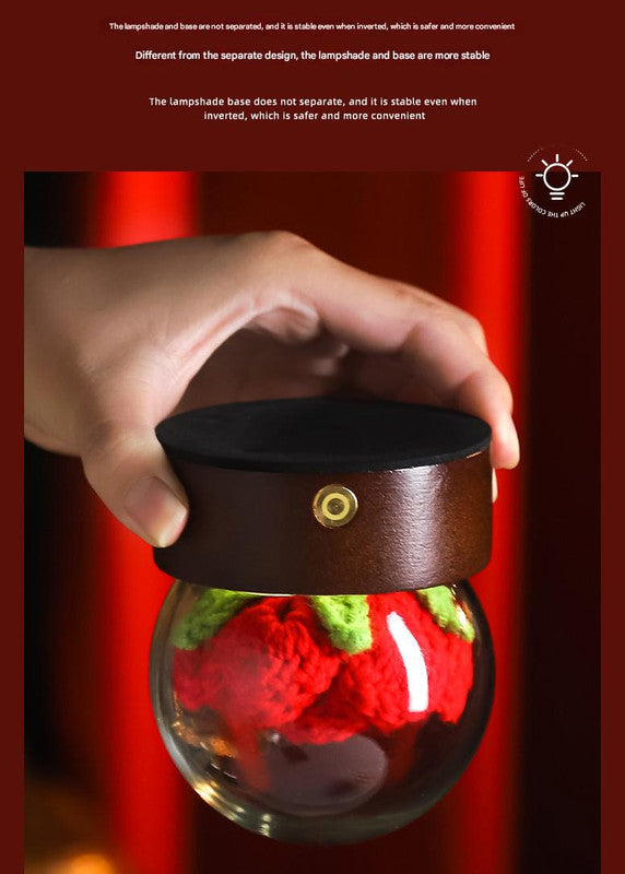 Orange Rose Handcrafted Crochet Flower LED Night Light - USB Rechargeable Glass Dome Lamp with Wood Base, 3 Color Modes 4