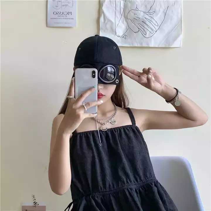 Black Stylish Aviator Goggle Baseball Cap - Unisex Outdoor Cotton Sun Hat 3