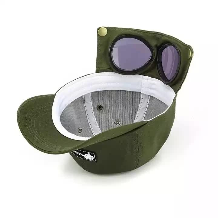 Beige Stylish Aviator Goggle Baseball Cap - Unisex Outdoor Cotton Sun Hat 7