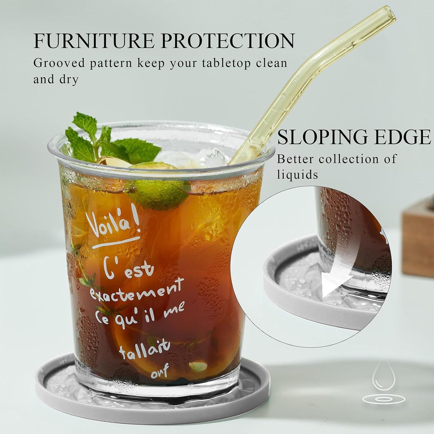 Black Geometric Silicone Drink Coasters Set (6 Pack) with Holder - Non-Slip Table Protectors 7