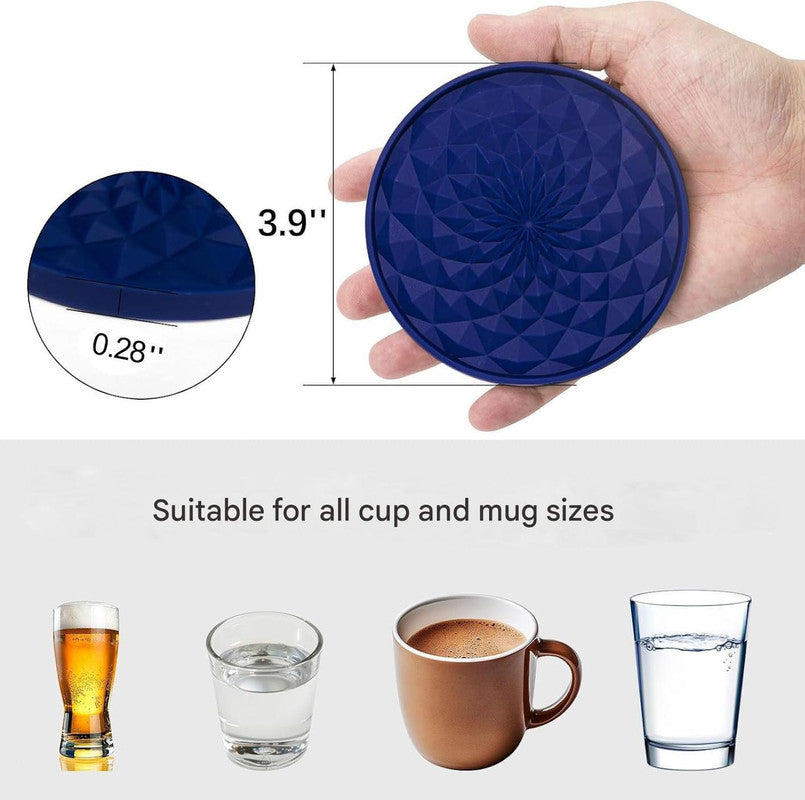 Green and Black Geometric Silicone Drink Coasters Set (6 Pack) with Holder - Non-Slip Table Protectors 4