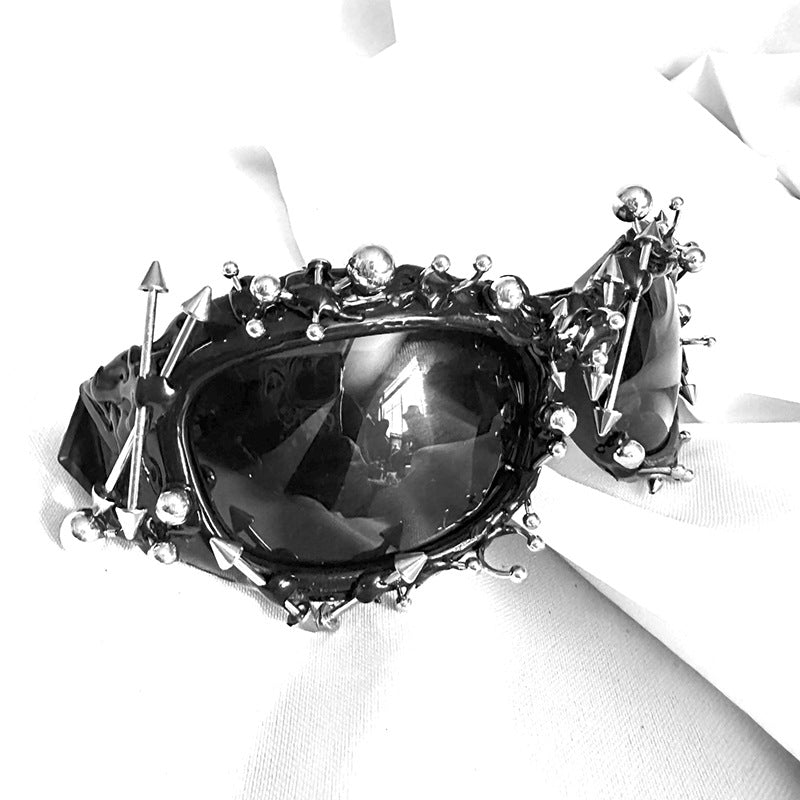 Pink Edgy Punk Rock Spiked Sunglasses - Statement Goth Studded Eyewear 5