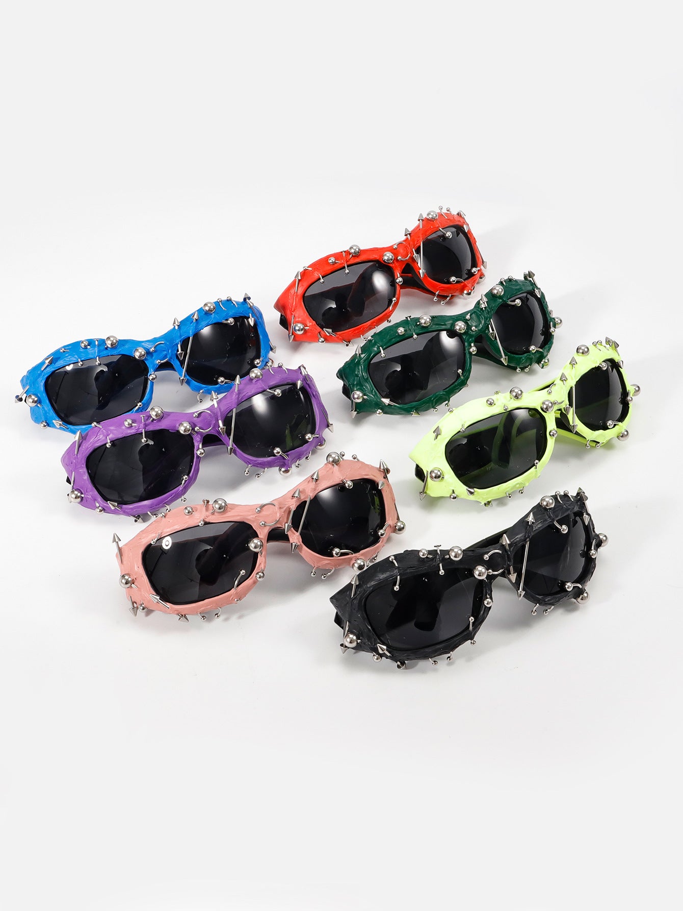 Blue Edgy Punk Rock Spiked Sunglasses - Statement Goth Studded Eyewear 3