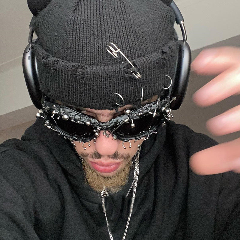 Purple Edgy Punk Rock Spiked Sunglasses - Statement Goth Studded Eyewear 7