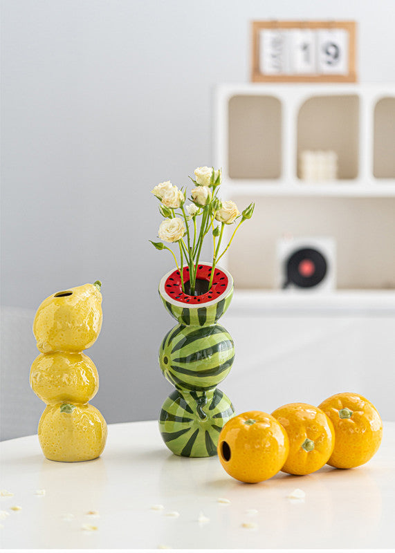 Yellow Zesty Stacked Lemon Ceramic Vase - Cheerful Nordic Tabletop Decor 8
