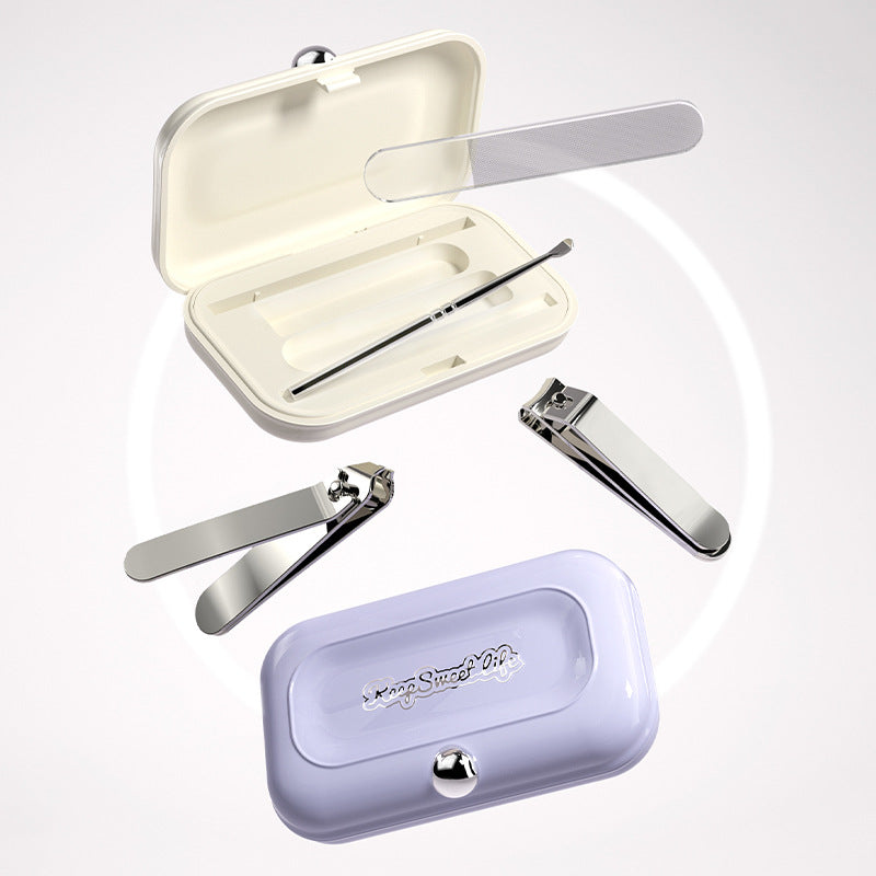 2 Sets Beige Portable 4-Piece Manicure Set - Compact Nail Grooming Kit with Stainless Steel Clippers, File & Stylish Case 4
